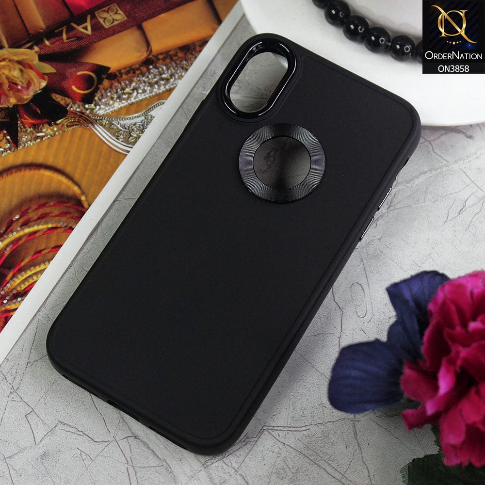 iPhone XS / X Cover - Black - New Soft Silicone Electroplating Camera Ring Chrome Logo Hole Case