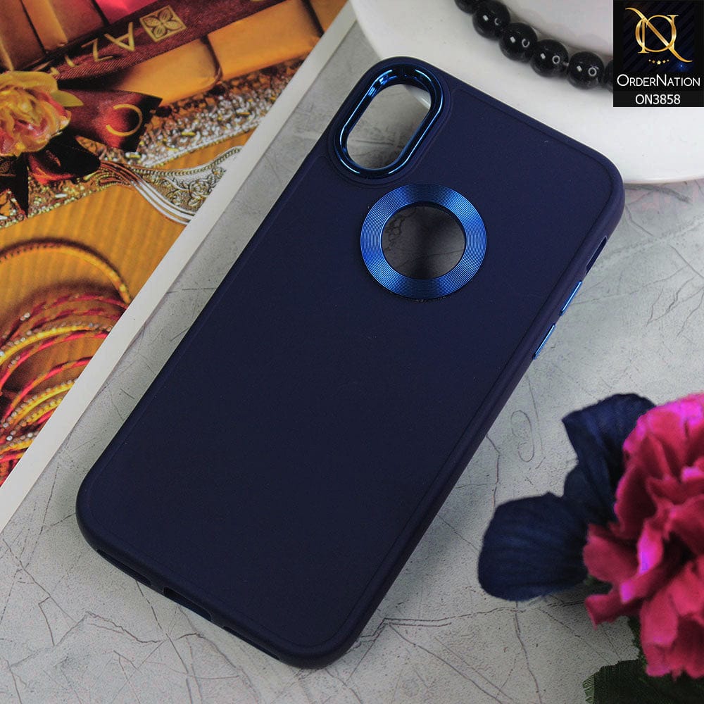 iPhone XS / X Cover - Blue - New Soft Silicone Electroplating Camera Ring Chrome Logo Hole Case