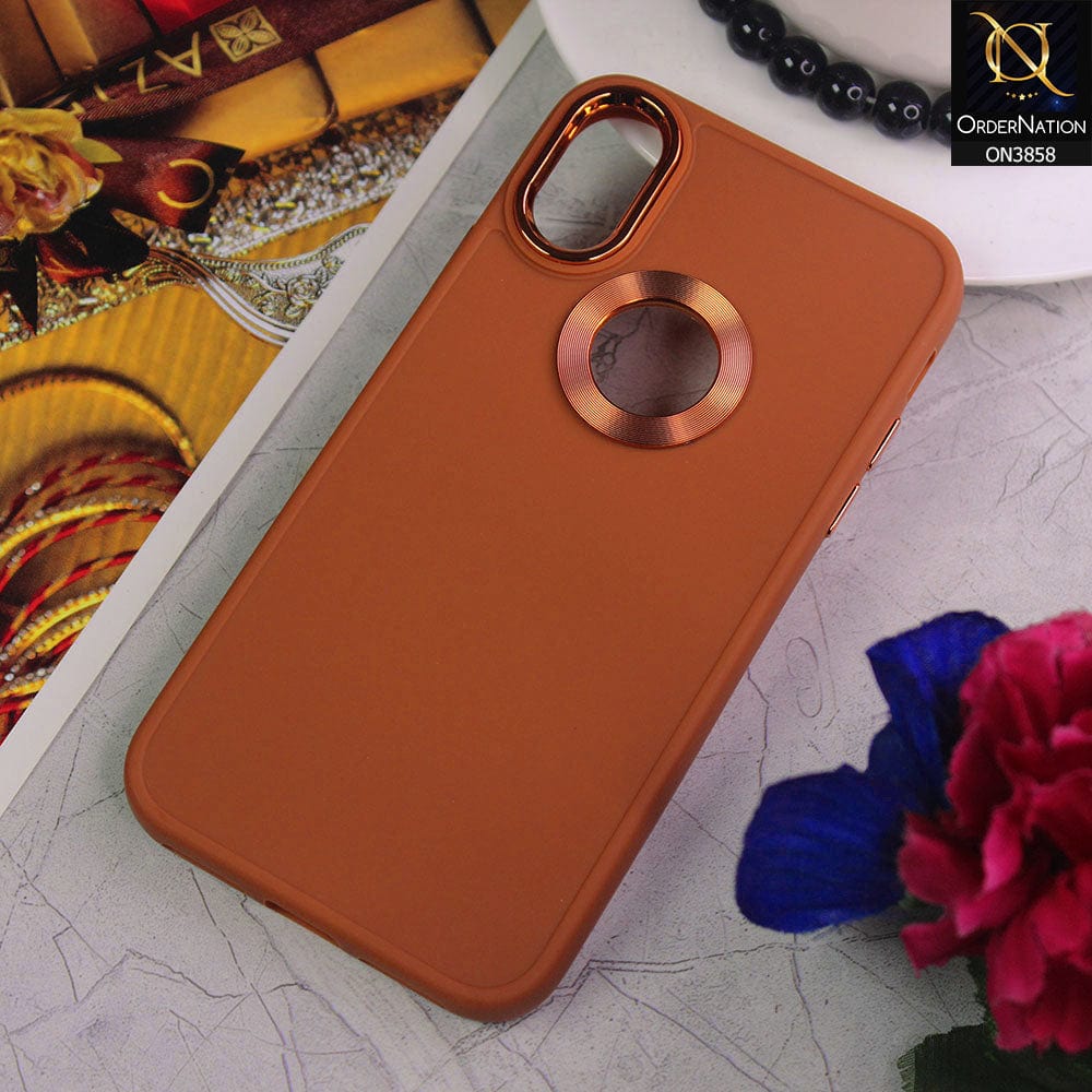 iPhone XS / X Cover - Brown - New Soft Silicone Electroplating Camera Ring Chrome Logo Hole Case