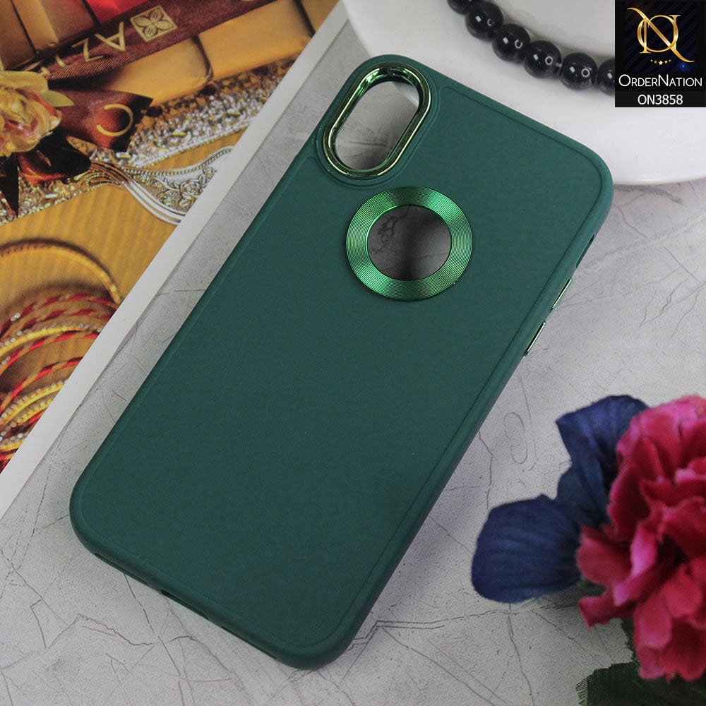 iPhone XS / X Cover - Green - New Soft Silicone Electroplating Camera Ring Chrome Logo Hole Case
