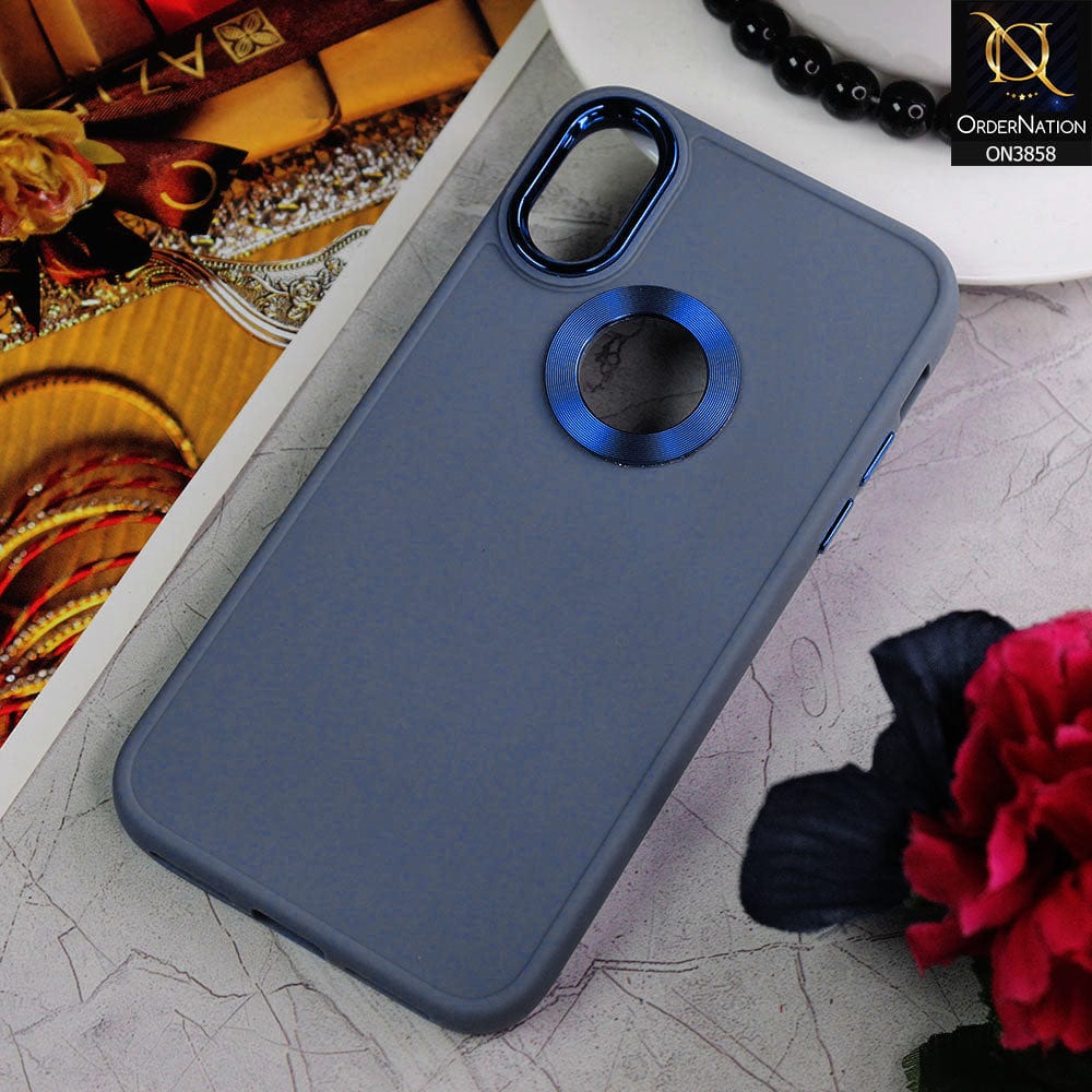 iPhone XS / X Cover - Stone Blue - New Soft Silicone Electroplating Camera Ring Chrome Logo Hole Case