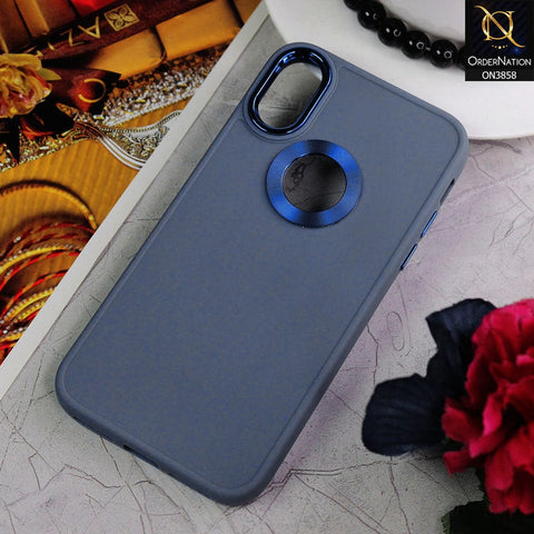 iPhone XS / X Cover - Stone Blue - New Soft Silicone Electroplating Camera Ring Chrome Logo Hole Case