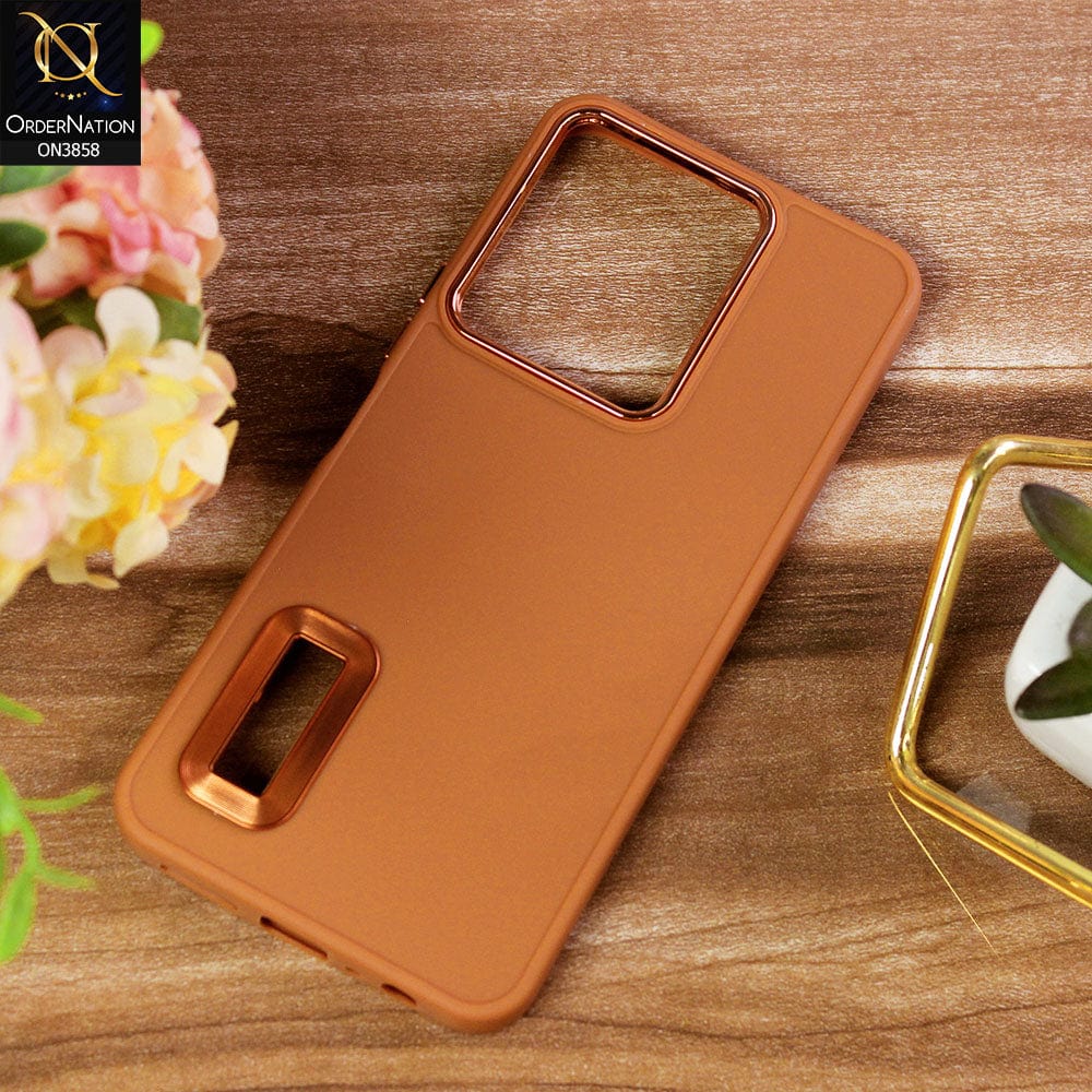 Infinix Note 12 G96 Cover - Brown - New Soft Silicone Electroplating Camera Ring Chrome Logo Hole Case