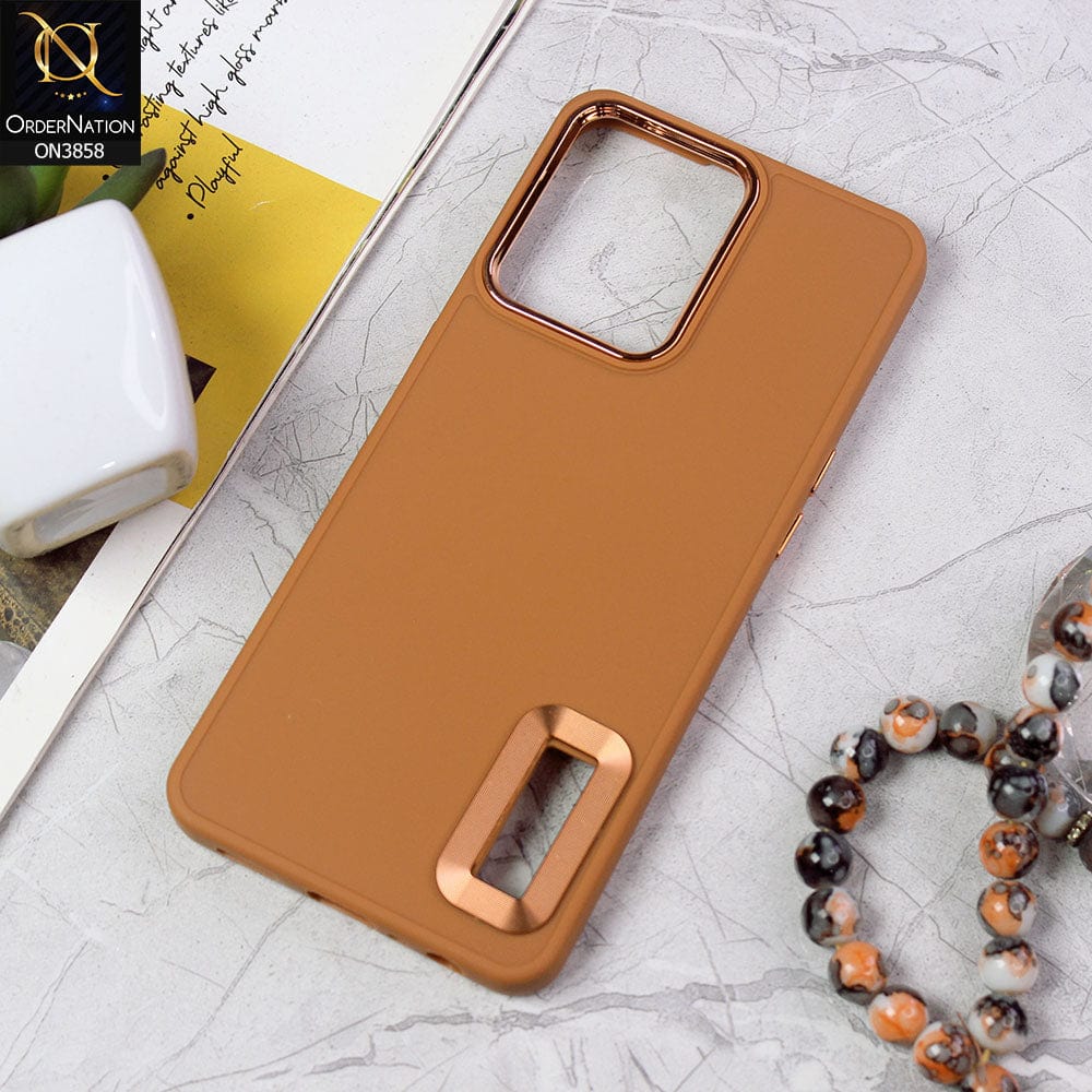 Oppo F21 Pro 4G Cover - Brown - New Soft Silicone Electroplating Camera Ring Chrome Logo Hole Case