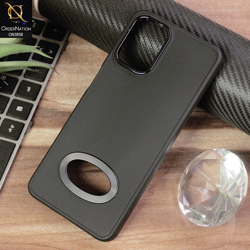 Samsung Galaxy A12 Nacho Cover - Black - New Soft Silicone Electroplating Camera Ring Chrome Logo Hole Case