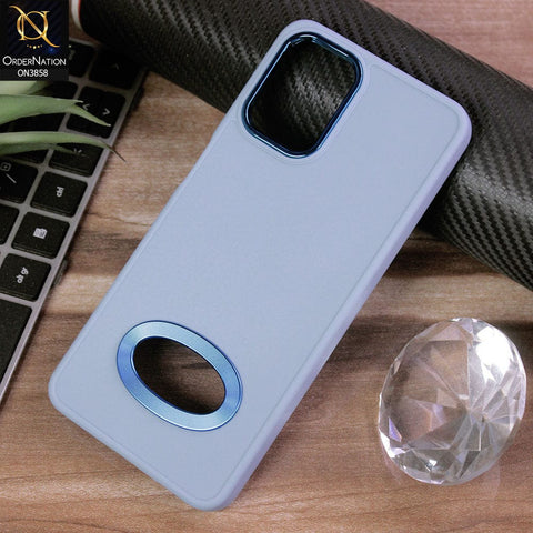 Samsung Galaxy A12 Cover - Stone Blue - New Soft Silicone Electroplating Camera Ring Chrome Logo Hole Case