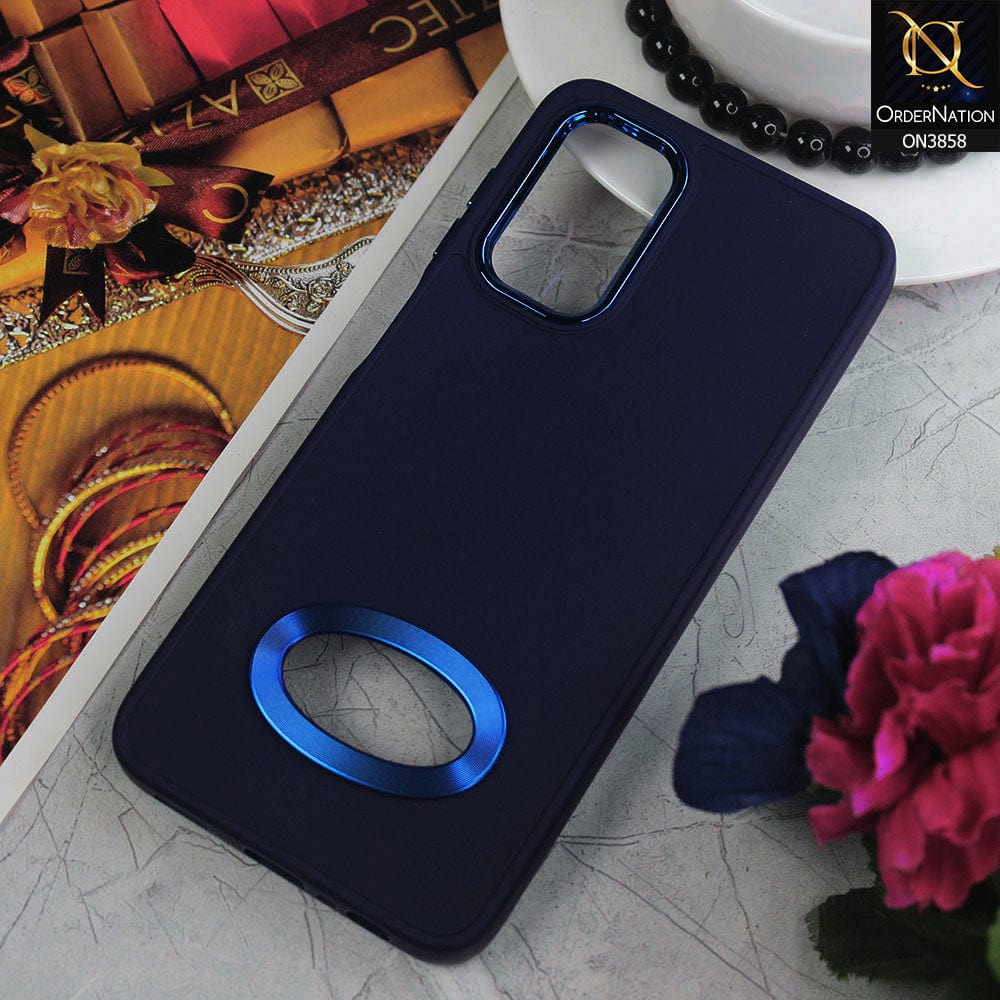 Samsung Galaxy A13 Cover - Blue - New Soft Silicone Electroplating Camera Ring Chrome Logo Hole Case