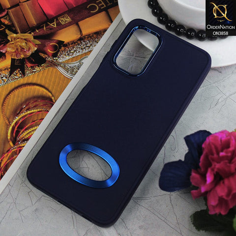 Samsung Galaxy A13 Cover - Blue - New Soft Silicone Electroplating Camera Ring Chrome Logo Hole Case