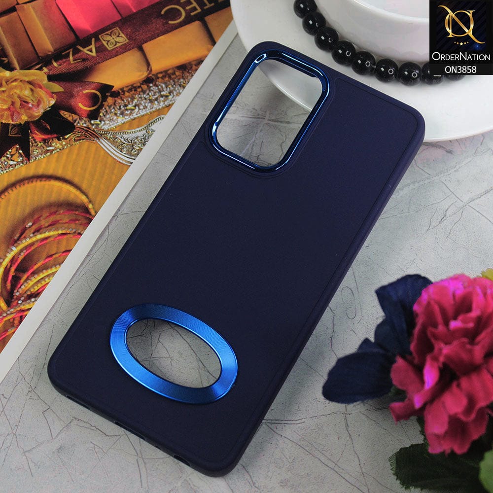 Samsung Galaxy A23 Cover - Blue - New Soft Silicone Electroplating Camera Ring Chrome Logo Hole Case