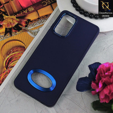 Samsung Galaxy A32 Cover - Blue - New Soft Silicone Electroplating Camera Ring Chrome Logo Hole Case
