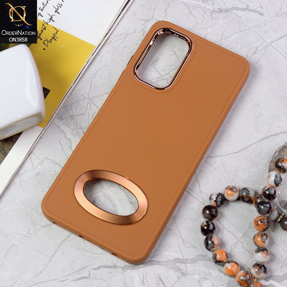 Samsung Galaxy A53 5G Cover - Brown - New Soft Silicone Electroplating Camera Ring Chrome Logo Hole Case