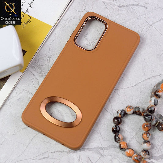 Samsung Galaxy A72 Cover - Brown - New Soft Silicone Electroplating Camera Ring Chrome Logo Hole Case