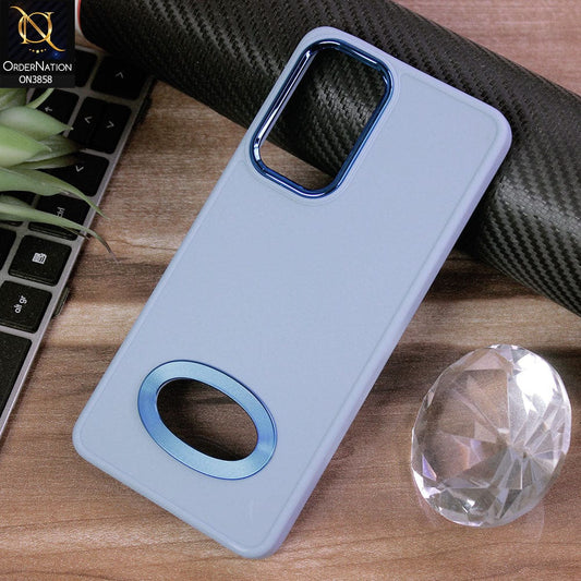 Samsung Galaxy A72 Cover - Stone Blue - New Soft Silicone Electroplating Camera Ring Chrome Logo Hole Case