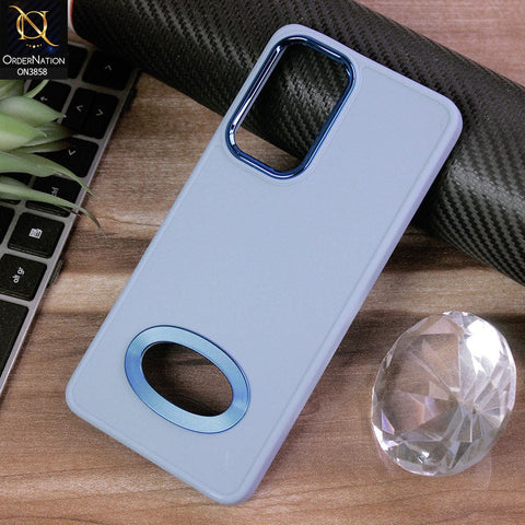 Samsung Galaxy A72 Cover - Stone Blue - New Soft Silicone Electroplating Camera Ring Chrome Logo Hole Case