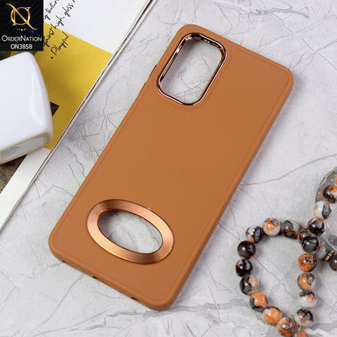 Samsung Galaxy A73 5G Cover - Brown - New Soft Silicone Electroplating Camera Ring Chrome Logo Hole Case
