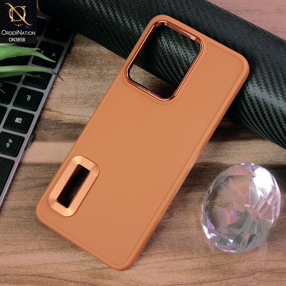 Vivo S12 Cover - Brown - New Soft Silicone Electroplating Camera Ring Chrome Logo Hole Case
