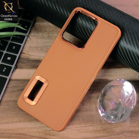 Vivo V23 5G Cover - Brown - New Soft Silicone Electroplating Camera Ring Chrome Logo Hole Case
