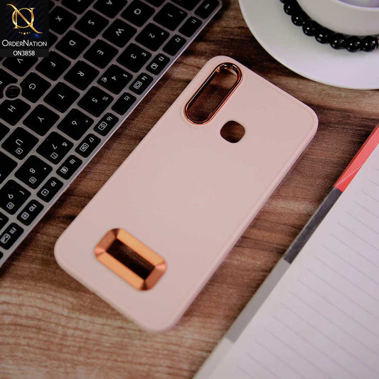Vivo Y15 Cover - Pink -  New Soft Silicone Electroplating Camera Ring Chrome Logo Hole Case