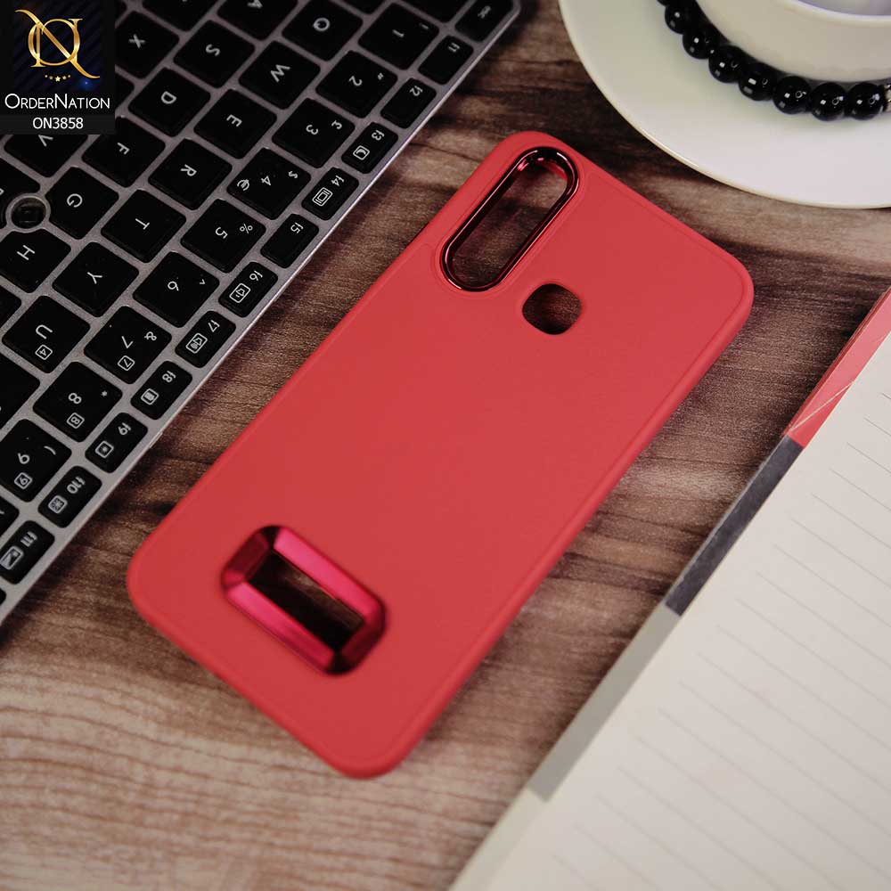 Vivo Y15 Cover - Red -  New Soft Silicone Electroplating Camera Ring Chrome Logo Hole Case