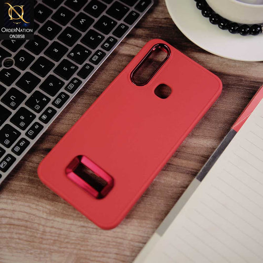 Vivo Y17 Cover - Red -  New Soft Silicone Electroplating Camera Ring Chrome Logo Hole Case