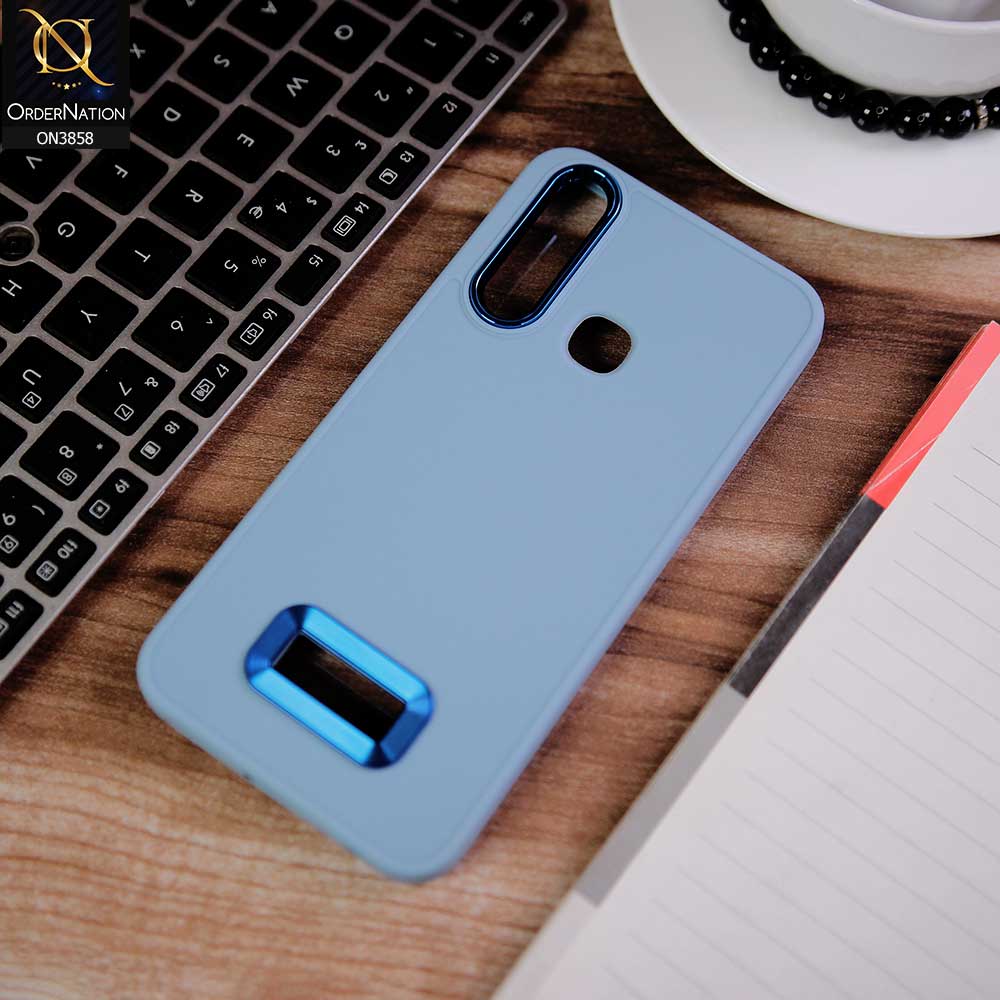 Vivo Y15 Cover - Stone Blue -  New Soft Silicone Electroplating Camera Ring Chrome Logo Hole Case