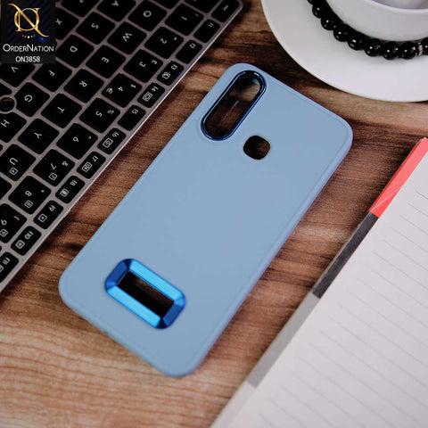 Vivo Y12 Cover - Stone Blue -  New Soft Silicone Electroplating Camera Ring Chrome Logo Hole Case