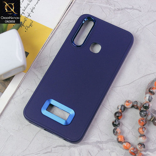 Vivo Y15 Cover - Blue - New Soft Silicone Electroplating Camera Ring Chrome Logo Hole Case