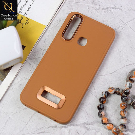 Vivo Y12 Cover - Brown - New Soft Silicone Electroplating Camera Ring Chrome Logo Hole Case