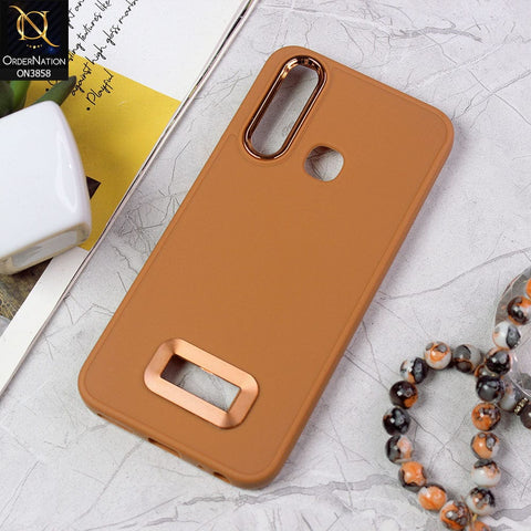 vivo Y11 (2019) Cover - Brown - New Soft Silicone Electroplating Camera Ring Chrome Logo Hole Case