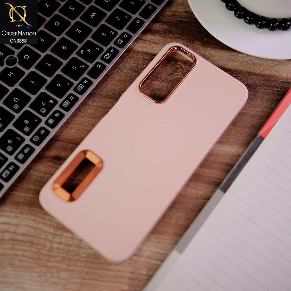 Vivo Y20i Cover - Pink -  New Soft Silicone Electroplating Camera Ring Chrome Logo Hole Case