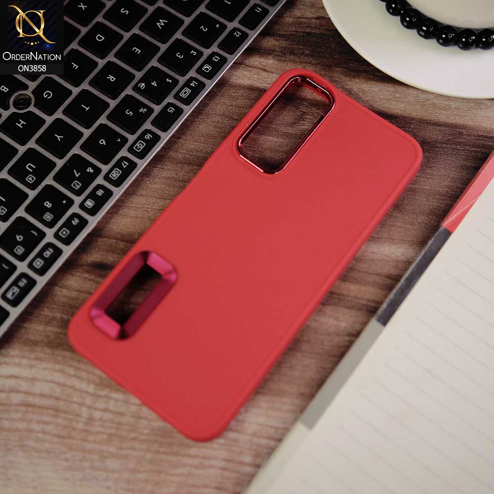 Vivo Y20a Cover - Red -  New Soft Silicone Electroplating Camera Ring Chrome Logo Hole Case