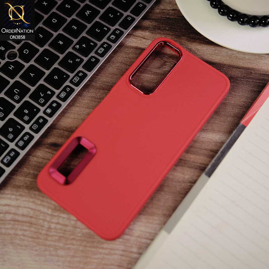 Vivo Y20a Cover - Red -  New Soft Silicone Electroplating Camera Ring Chrome Logo Hole Case