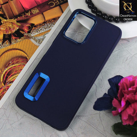 Vivo Y21e Cover - Blue - New Soft Silicone Electroplating Camera Ring Chrome Logo Hole Case