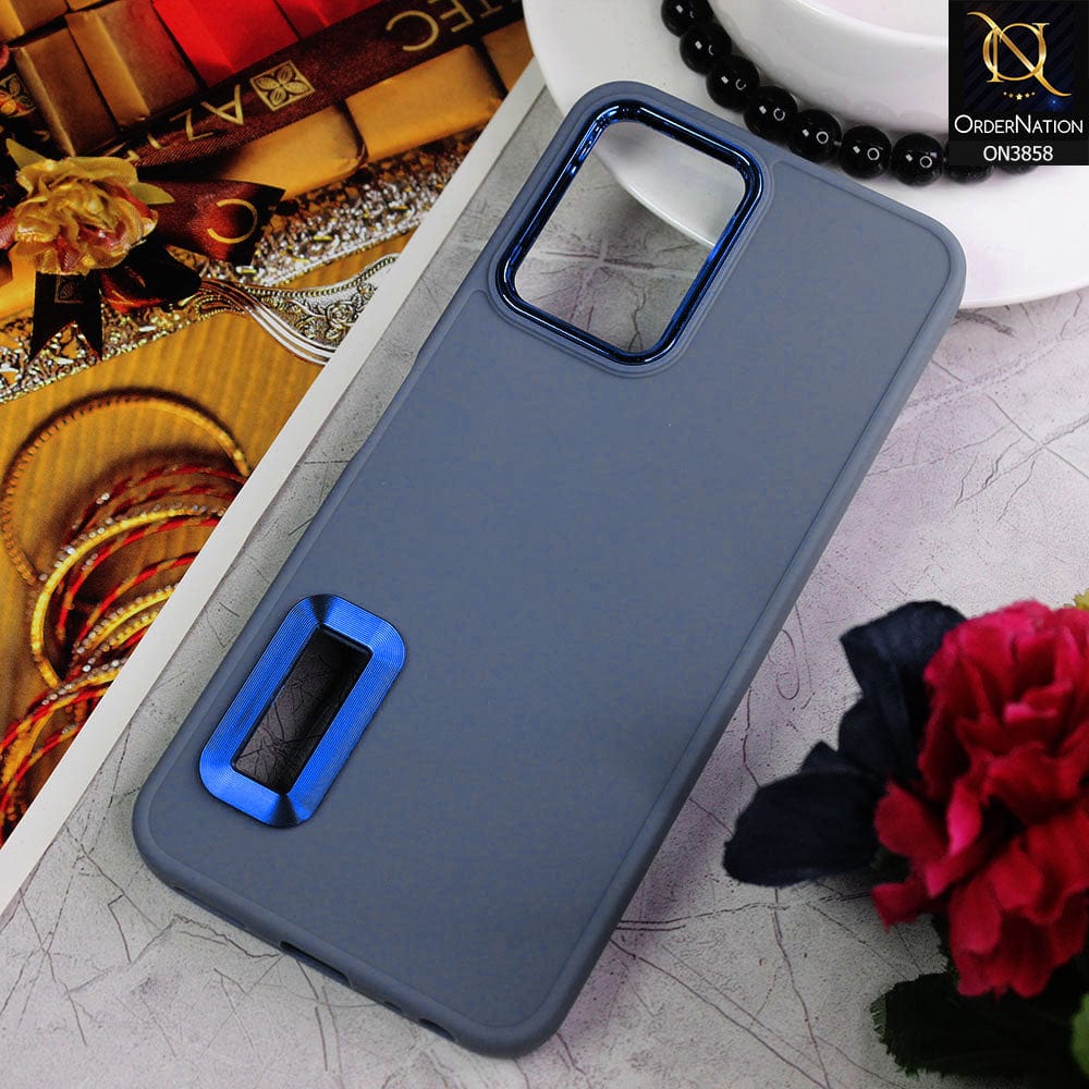 Vivo Y21 Cover - Stone Blue - New Soft Silicone Electroplating Camera Ring Chrome Logo Hole Case