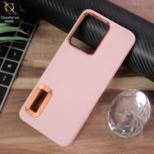 Vivo Y21s Cover - Pink - New Soft Silicone Electroplating Camera Ring Chrome Logo Hole Case