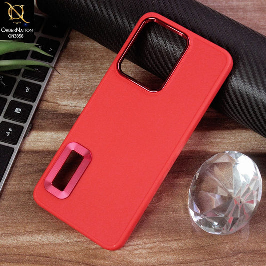 Vivo Y21e Cover - Red - New Soft Silicone Electroplating Camera Ring Chrome Logo Hole Case