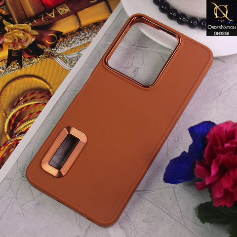 Vivo Y22 Cover - Brown - New Soft Silicone Electroplating Camera Ring Chrome Logo Hole Case