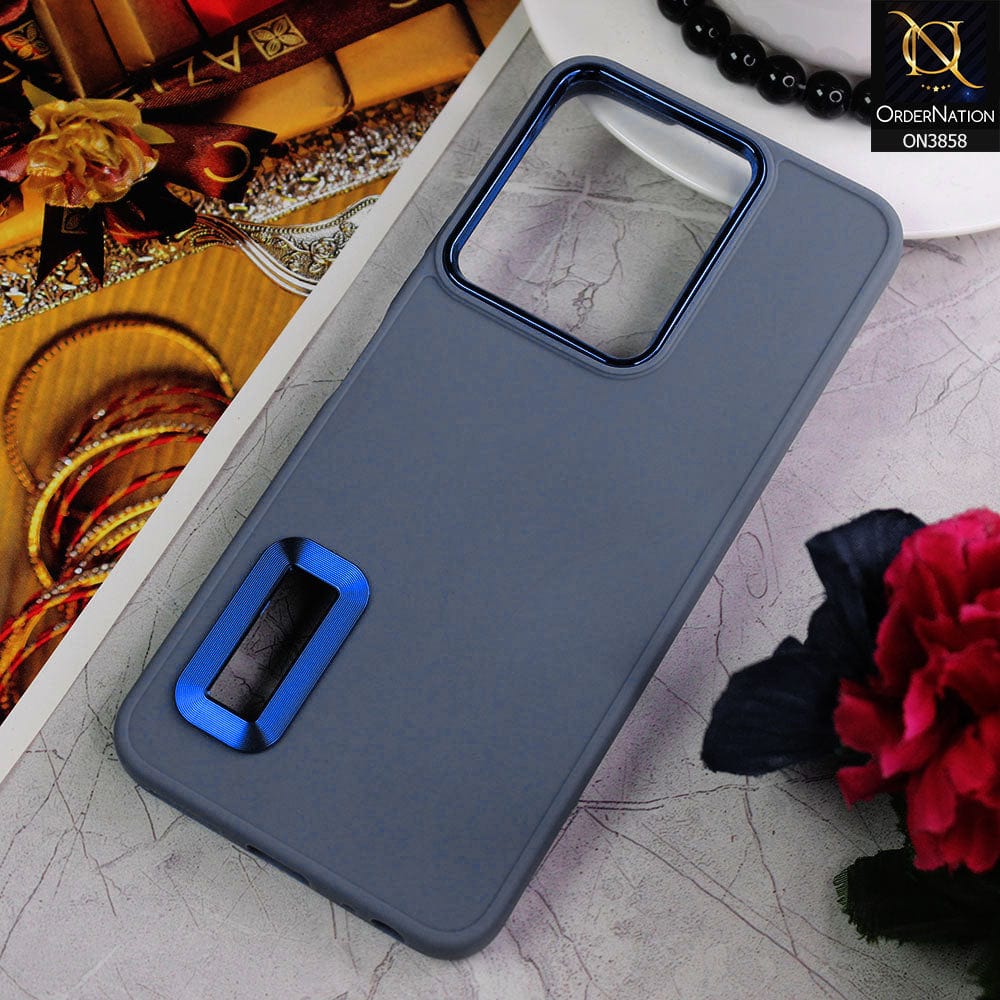 Vivo Y22s Cover - Stone Blue - New Soft Silicone Electroplating Camera Ring Chrome Logo Hole Case