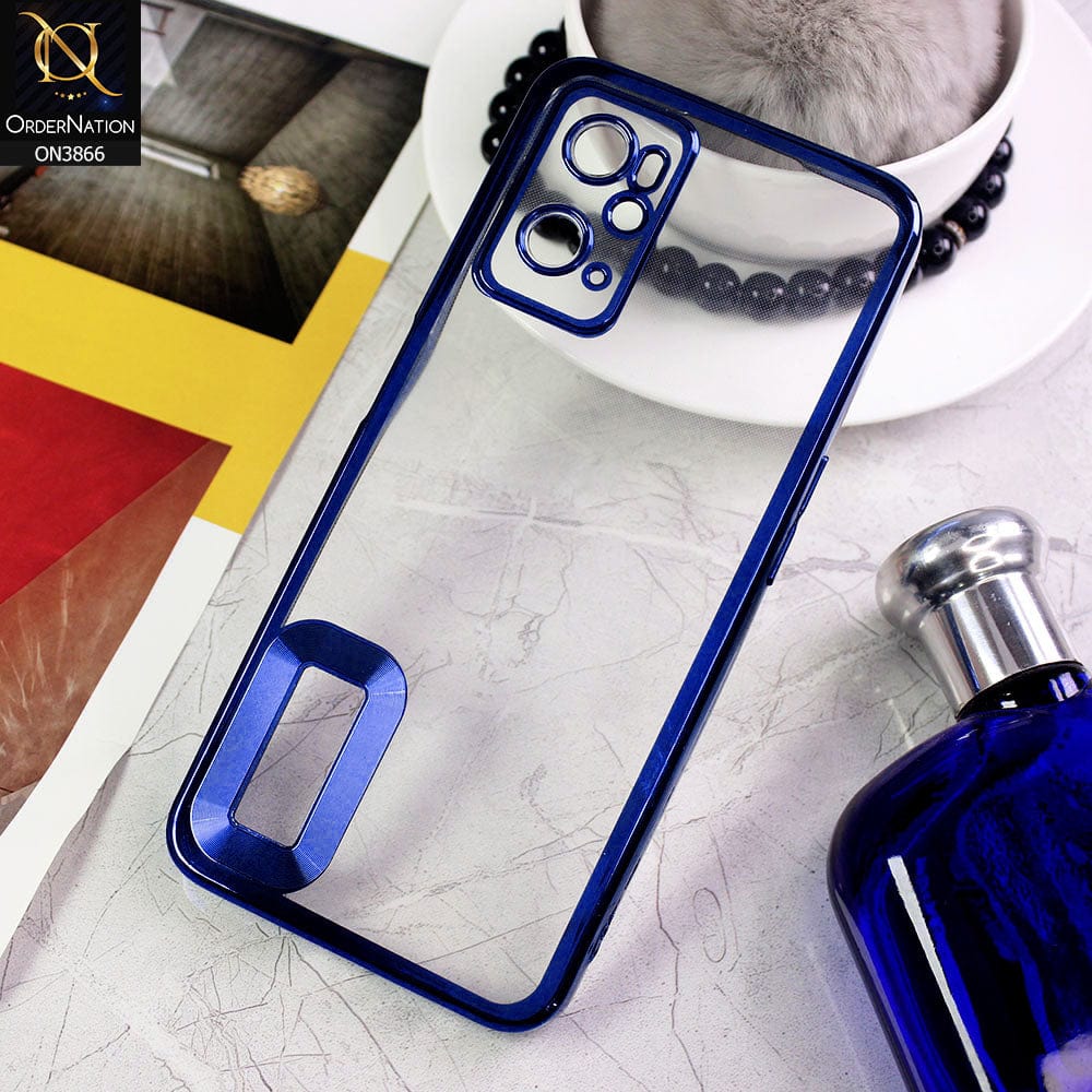 Oppo A36 Cover - Blue - Electroplating Borders Chrome Logo Hole Soft Silicone Camera Bumper Case