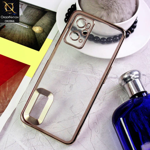 Oppo A76 Cover - Golden - Electroplating Borders Chrome Logo Hole Soft Silicone Camera Bumper Case