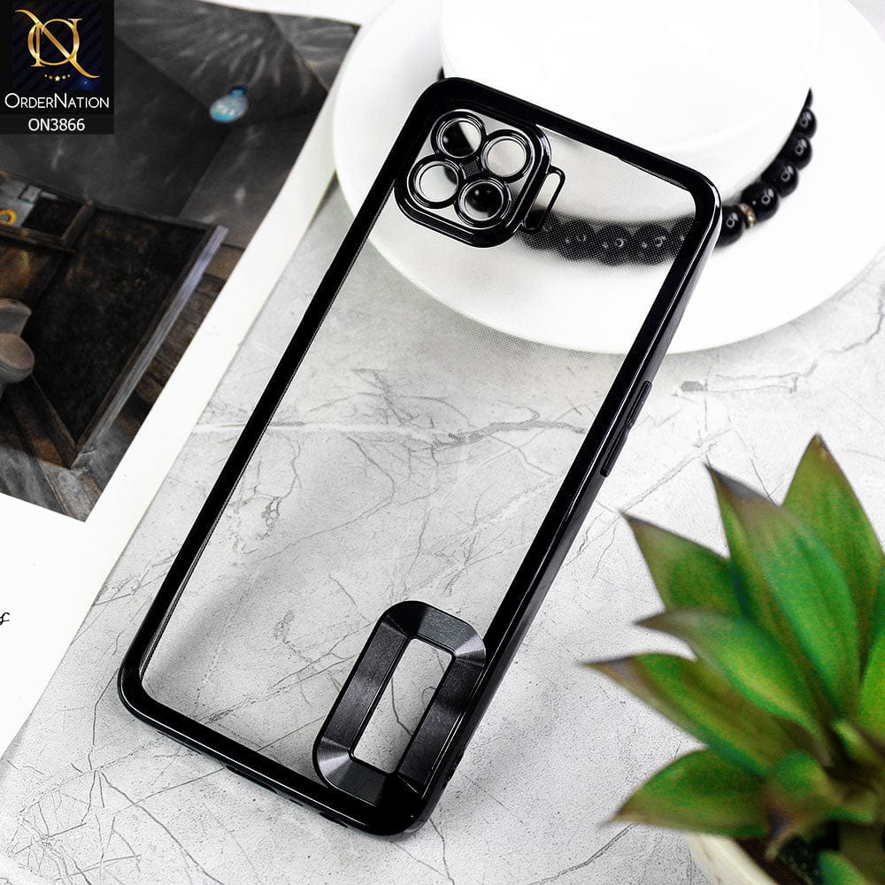 Oppo F17 Pro Cover - Black - Electroplating Borders Chrome Logo Hole Soft Silicone Camera Bumper Case
