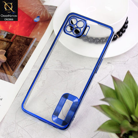 Oppo F17 Pro Cover - Blue - Electroplating Borders Chrome Logo Hole Soft Silicone Camera Bumper Case