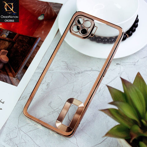 Oppo Reno4 Lite Cover - Golden - Electroplating Borders Chrome Logo Hole Soft Silicone Camera Bumper Case