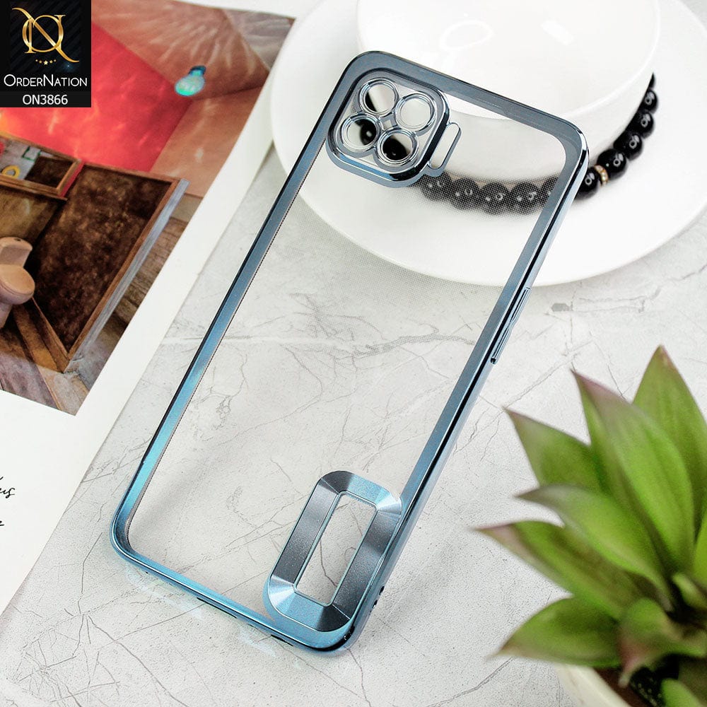Oppo F17 Pro Cover - Sierra Blue - Electroplating Borders Chrome Logo Hole Soft Silicone Camera Bumper Case