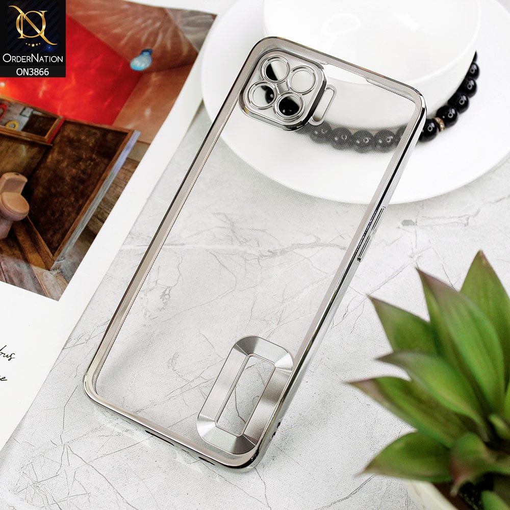 Oppo Reno 4F Cover - Silver - Electroplating Borders Chrome Logo Hole Soft Silicone Camera Bumper Case