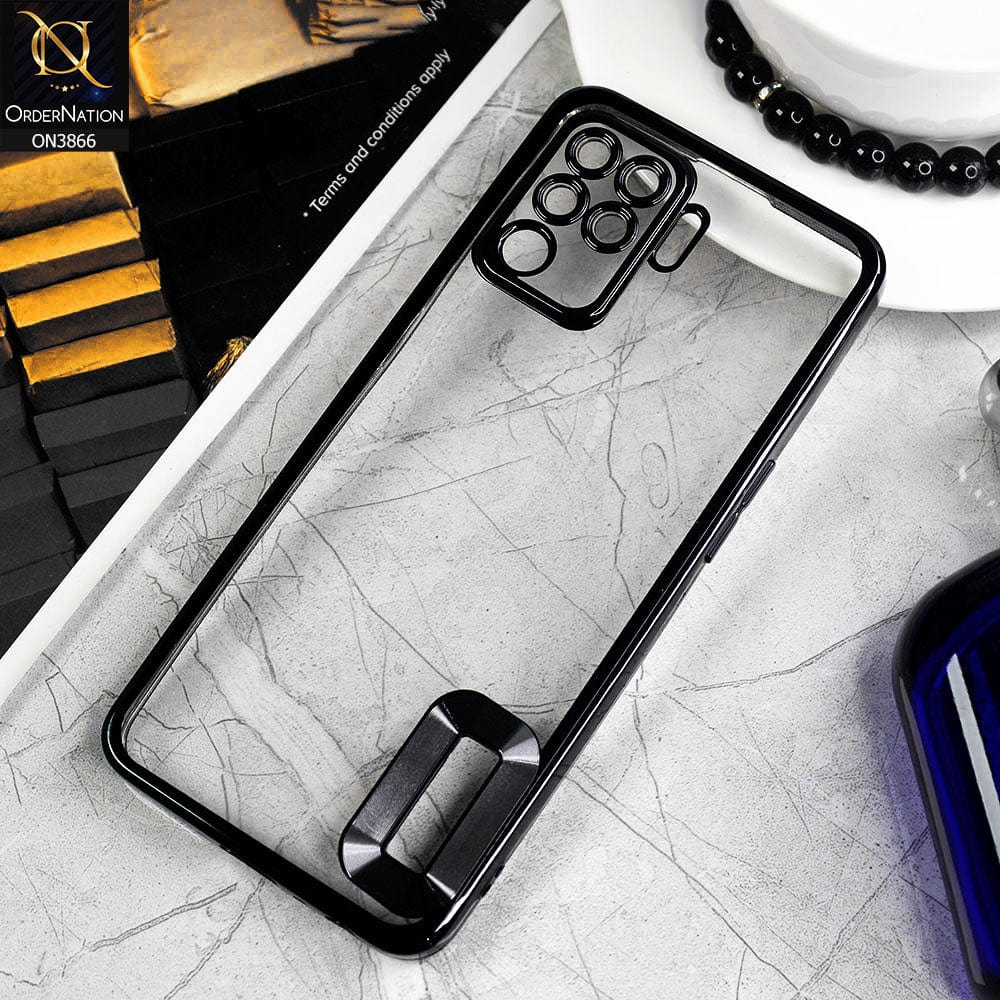 Oppo F19 Pro Cover - Black - Electroplating Borders Chrome Logo Hole Soft Silicone Camera Bumper Case