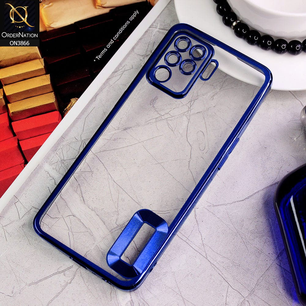 Oppo F19 Pro Cover - Blue - Electroplating Borders Chrome Logo Hole Soft Silicone Camera Bumper Case