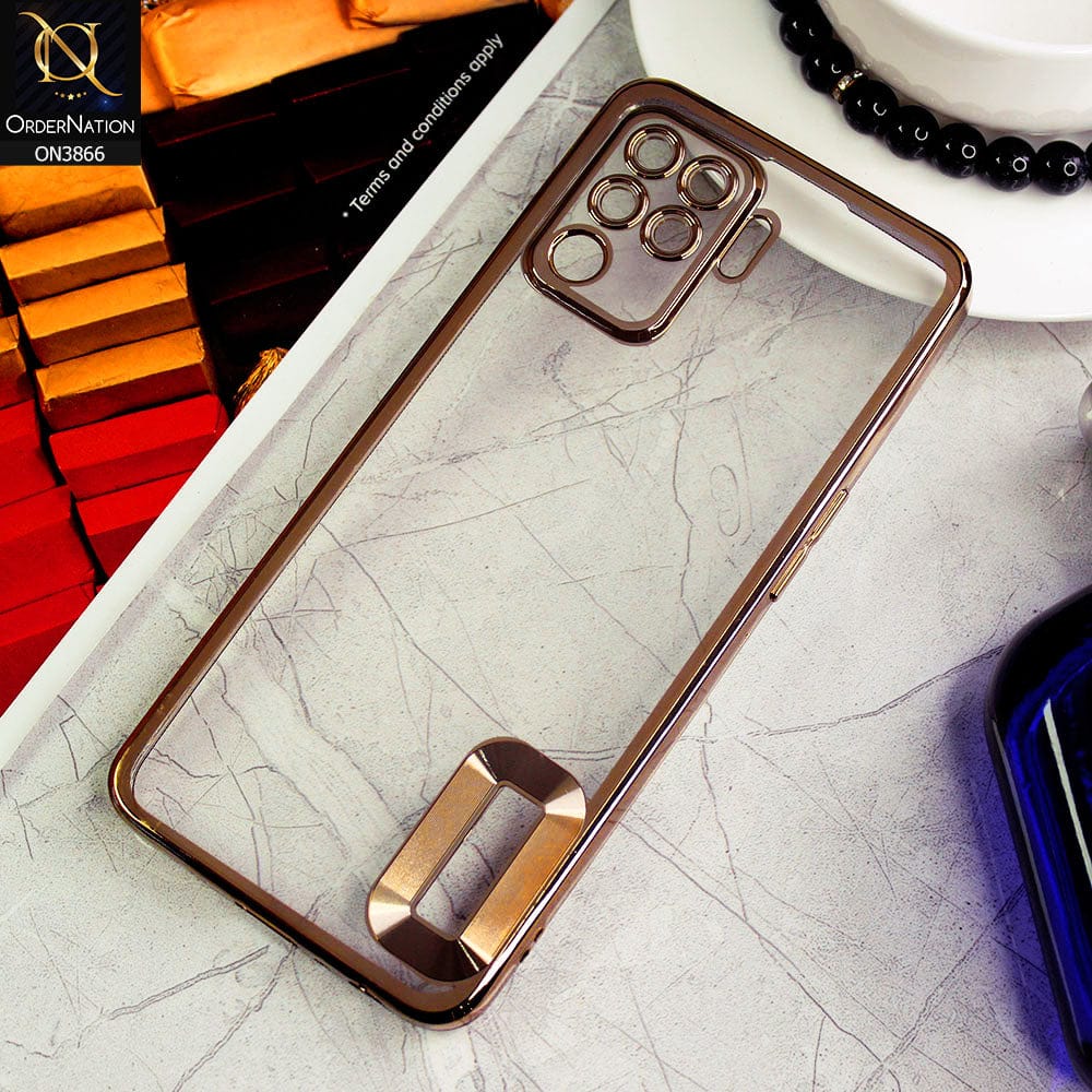 Oppo A94 Cover - Golden - Electroplating Borders Chrome Logo Hole Soft Silicone Camera Bumper Case