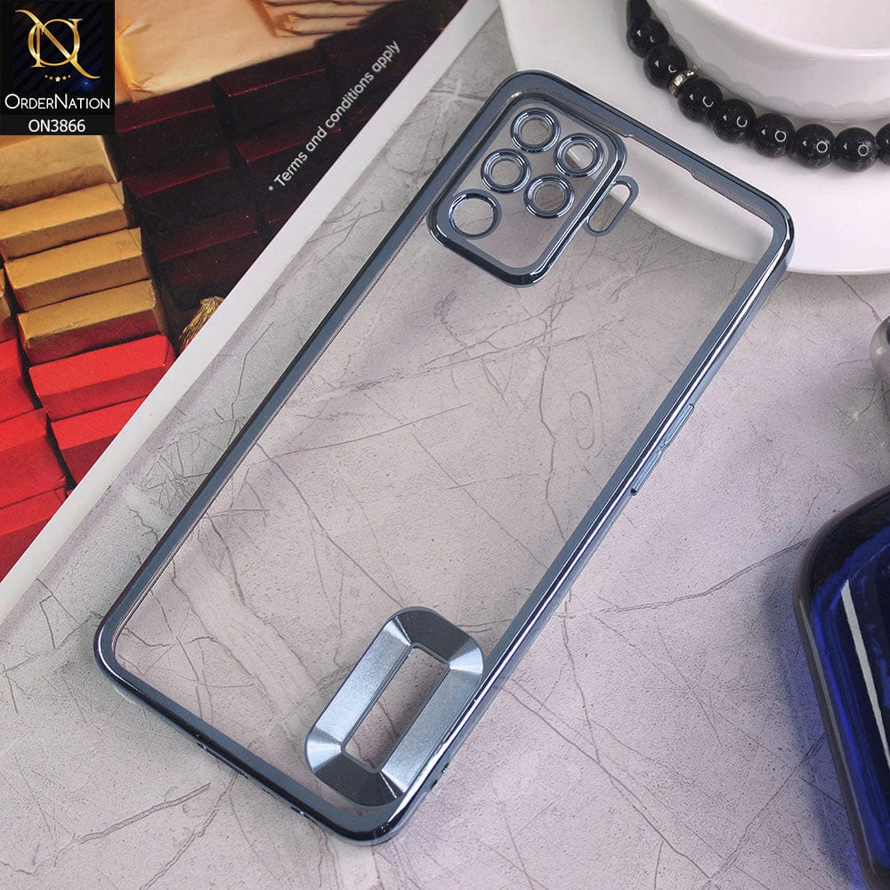 Oppo A94 Cover - Sierra Blue - Electroplating Borders Chrome Logo Hole Soft Silicone Camera Bumper Case