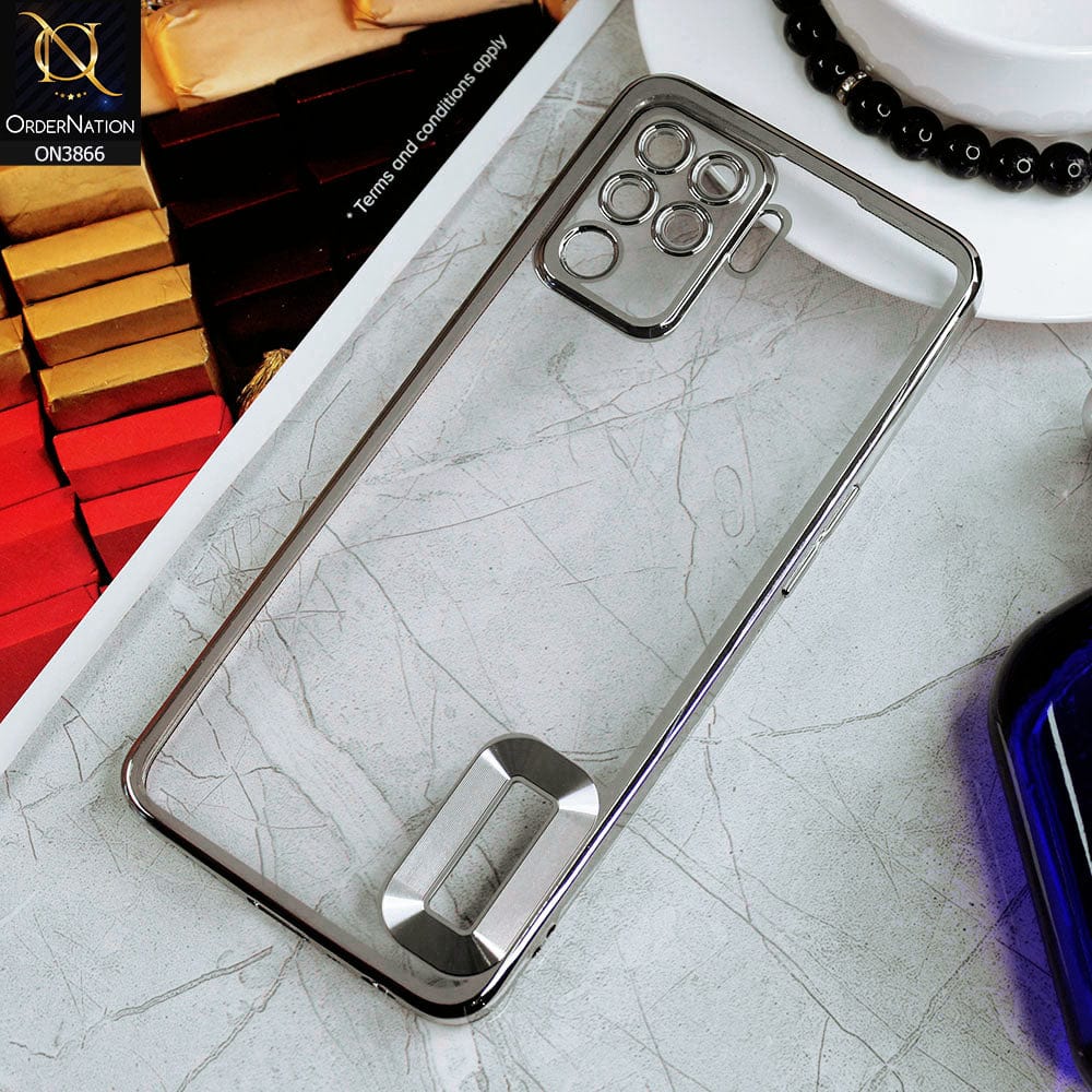 Oppo F19 Pro Cover - Silver - Electroplating Borders Chrome Logo Hole Soft Silicone Camera Bumper Case